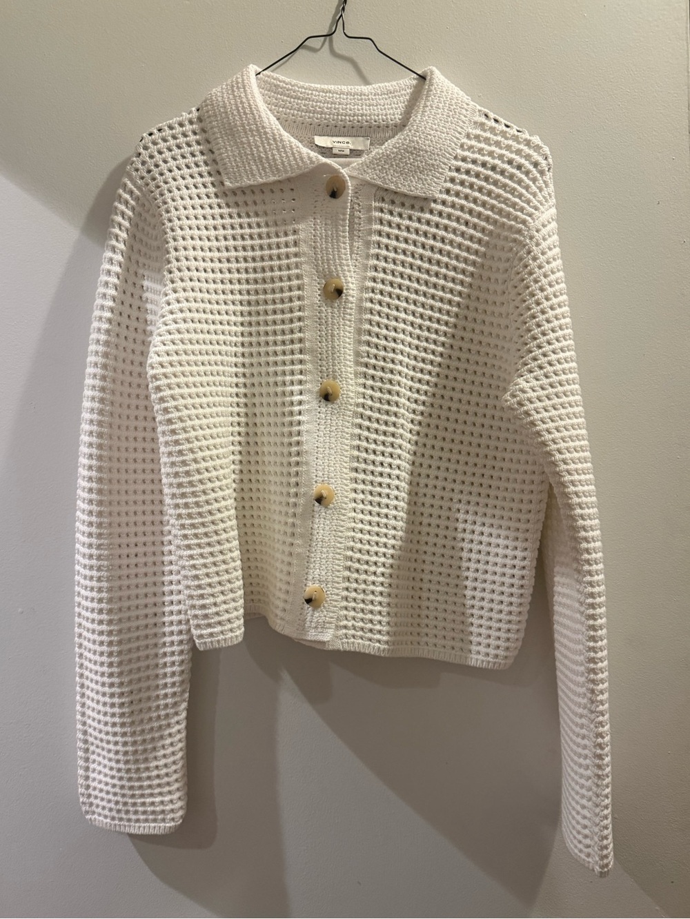 Vince Block Stitch White Button Cardigan Sweater Size M BNWT